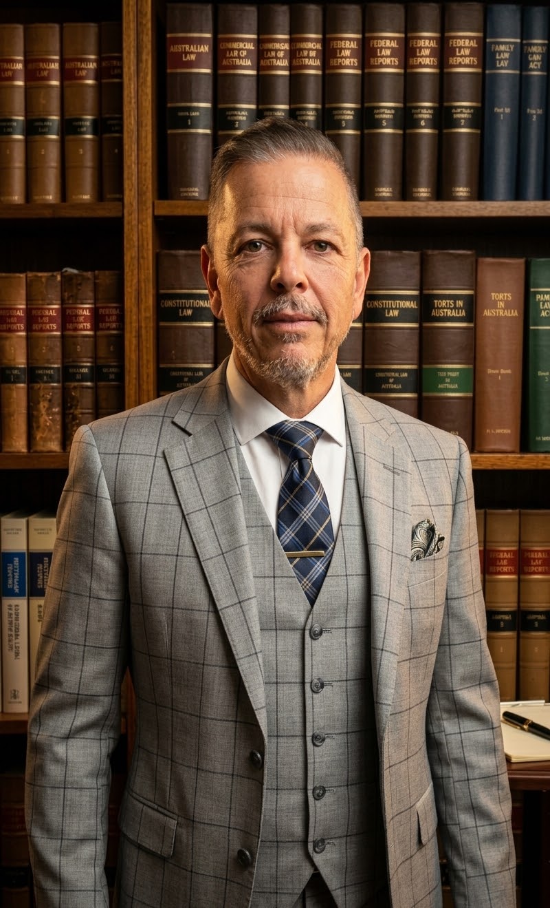 Dr Dion Accoto, Director of The Law Studio, in front of his law library
